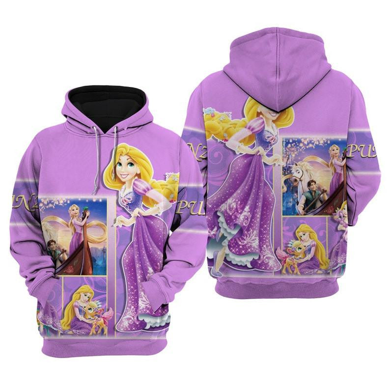 Disney Princess Fan Gift, Purple Rapunzel Tangled Disney Princess All Over Print Hoodie, Zip Hoodie Moonbestprint