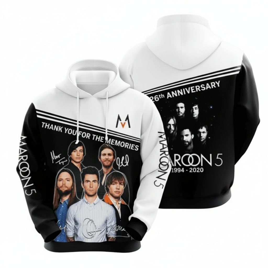 Maroon 5 26th Anniversary 1994 2020 Signature Design Gift For Fan Custom 3d Hoodie All Over Printed Hoodie Moonbestprint