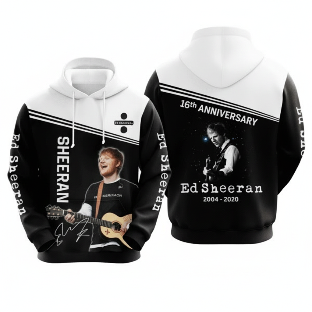 Ed Sheeran 16th Anniversary 2004 2020 Signature Design Gift For Fan Custom 3d Hoodie All Over Printed Hoodie Moonbestprint