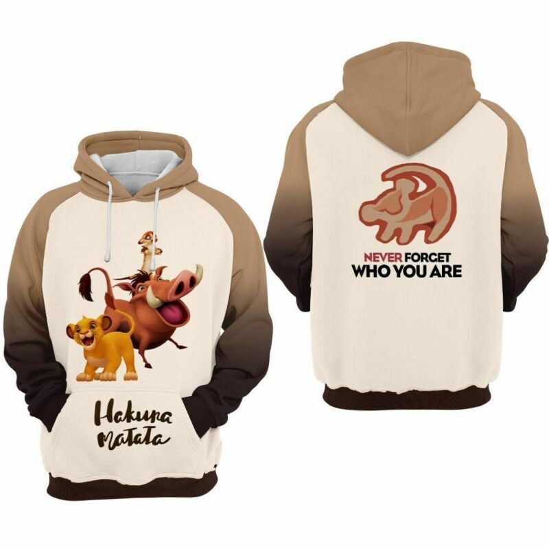 Hakuna Matata Cartoon Lion The King Never Forget Who Are You Over Print 3d Hoodie Zip Hoodie Moonbestprint