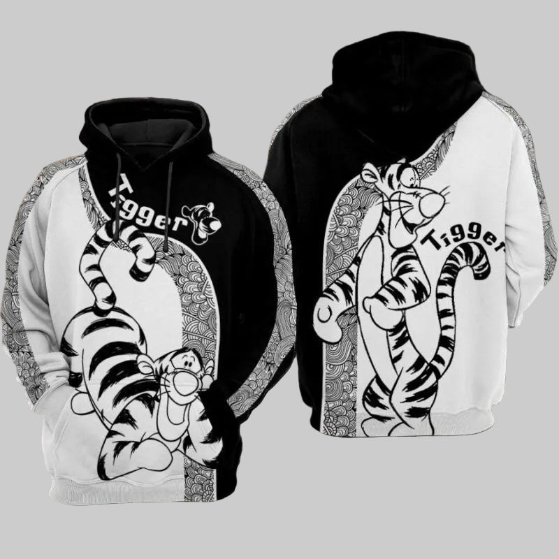 Tigger Cartoon Winnie The Pooh White Over Print 3d Hoodie Zip Hoodie Moonbestprint
