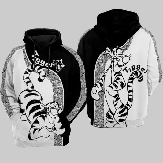 Tigger Cartoon Winnie The Pooh White Over Print 3d Hoodie Zip Hoodie Moonbestprint