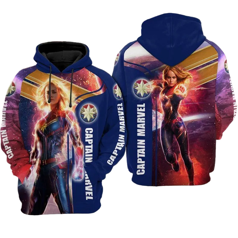 Captain Marvel Avengers, Marvel Over Print 3d Hoodie Zip Hoodie Moonbestprint