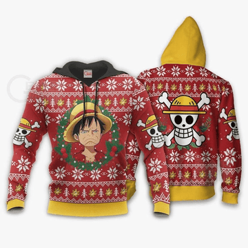 Luffy Ugly Christmas Funny Face One Piece Anime Manga For Men And Women 3d Hoodie Zip Hoodie Moonbestprint