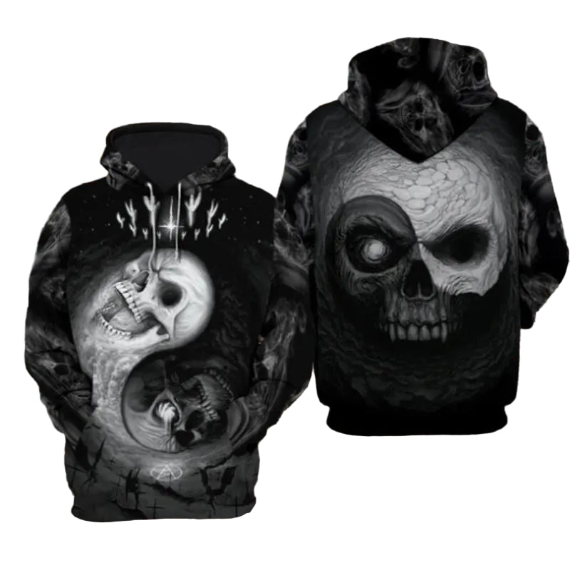 Yin Yang Skull Over Print 3d Hoodie Zip Hoodie Moonbestprint