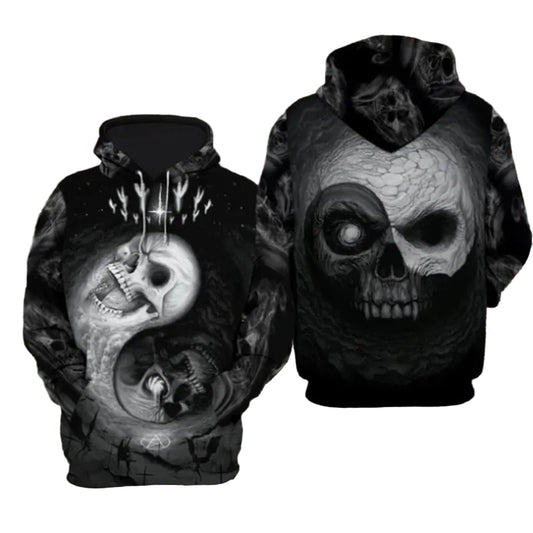 Yin Yang Skull Over Print 3d Hoodie Zip Hoodie Moonbestprint