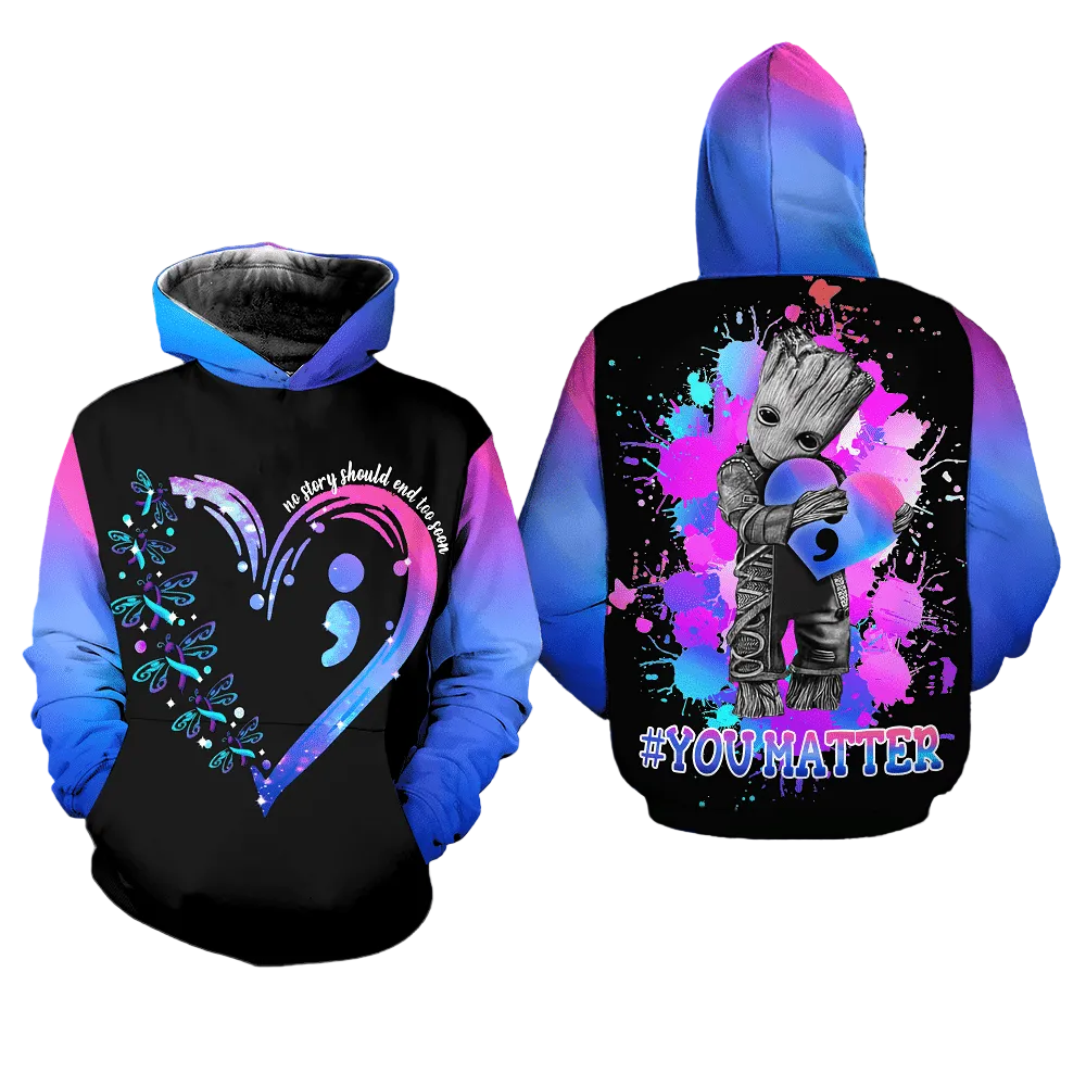 Suicide Awareness, Groot No Story Should End Too Soon All Over Print Hoodie Moonbestprint