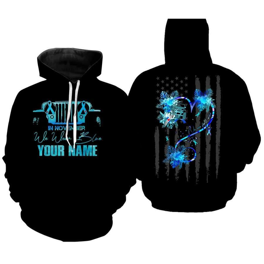 Custom Name Jeep Lover, No One Fights Alone, In November We Wear Blue All Over Print Hoodie, Zip Hoodie Moonbestprint