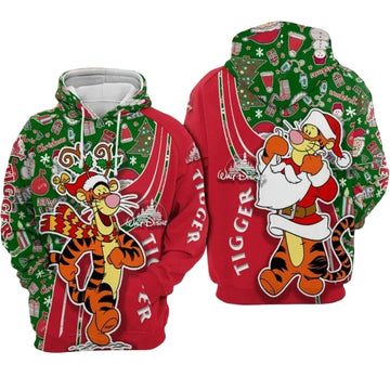 Tigger Cartoon Winnie The Pooh Marry Christmas Over Print 3d Hoodie Zip Hoodie Moonbestprint