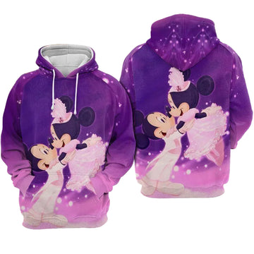 Minnie Mouse Disney, Minnie And Mickey Wedding Purple Kiss Aop Hoodie Moonbestprint
