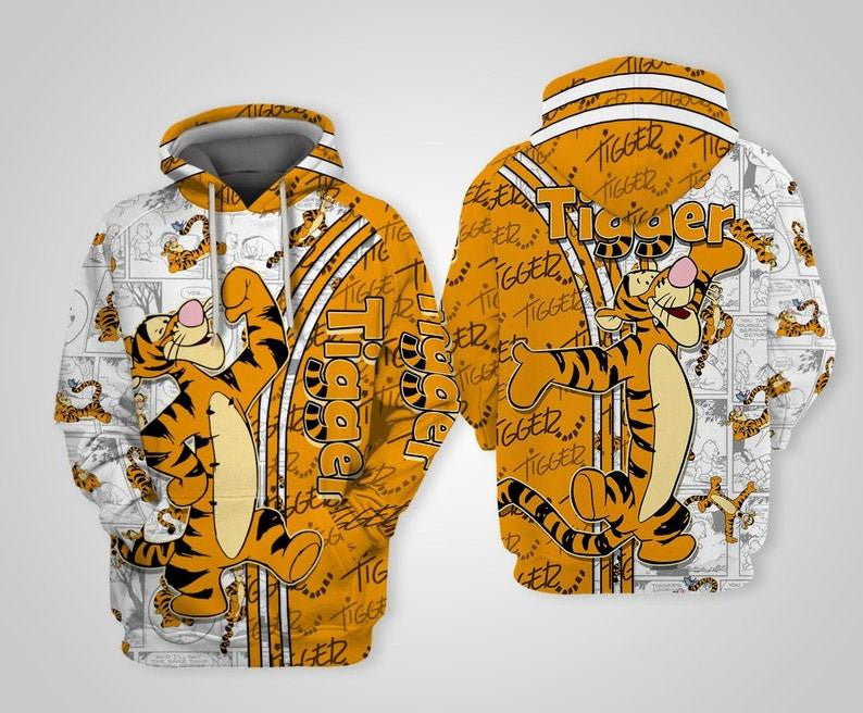 Tigger Winnie The Pooh Disney, Funny Tigger Disney Face, Comic Book Patterns All Over Print Hoodie, Zip Hoodie Moonbestprint