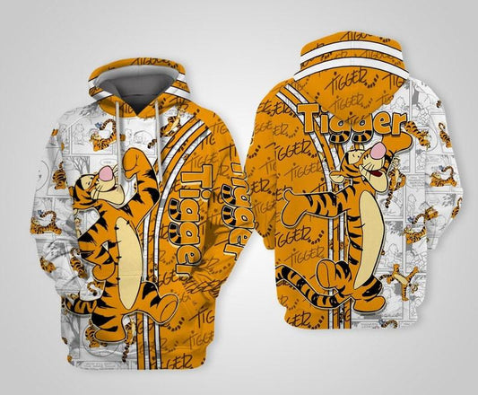 Tigger Winnie The Pooh Disney, Funny Tigger Disney Face, Comic Book Patterns All Over Print Hoodie, Zip Hoodie Moonbestprint