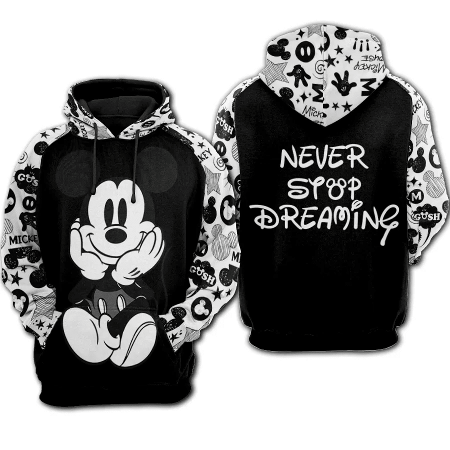 Mickey Mouse Disney Never Syop Dreaming 501 Fan Gift Stylist Unisex Cartoon Graphic Outfits Aop Hoodie Moonbestprint