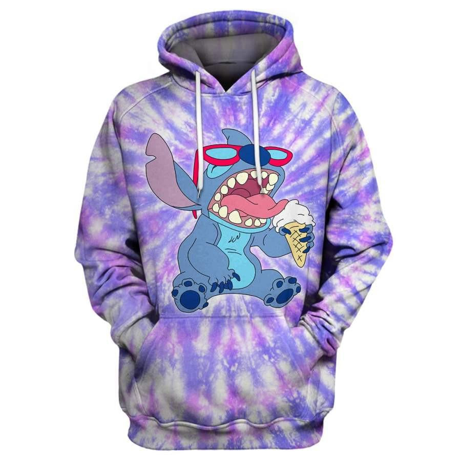 Stitch Disney, Stitch Tie Dye Stitch Ice-cream Aop Hoodie Moonbestprint
