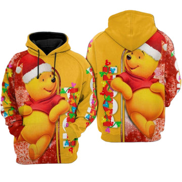 Disney Winnie The Pooh With Christmas Hat And Light Red Yellow 3d Hoodie Zip Hoodie Moonbestprint