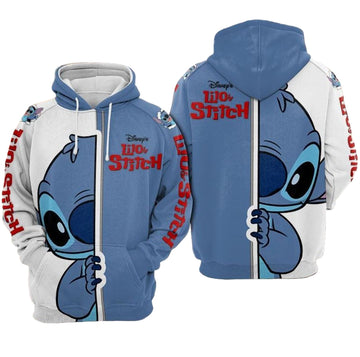 Lilo &amp; Stitch - Shy Stitch Over Print 3d Hoodie Zip Hoodie Moonbestprint