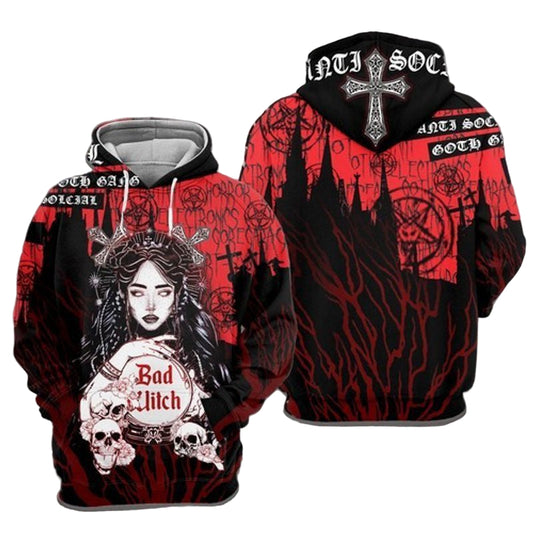 Gothic Skull Geisha Red Over Print 3d Hoodie Zip Hoodie Moonbestprint
