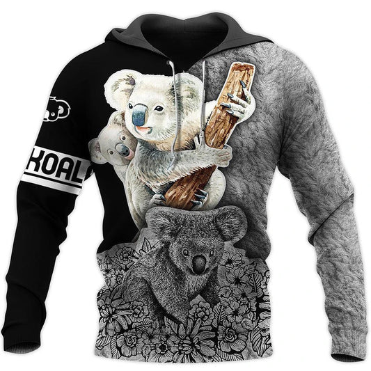 Family Of Koala Bears Holding Wood Hoodie 3d Moonbestprint