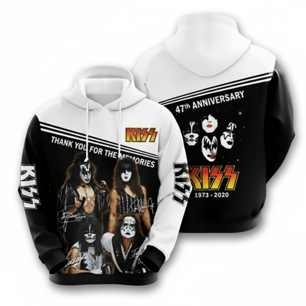 Kiss On Stage 47th Anniversary 1973 2020 Signature Design Gift For Fan Custom 3d Hoodie All Over Printed Hoodie Moonbestprint
