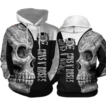 Black And White Guns N Roses Sugar Skull 3d Hoodie Moonbestprint