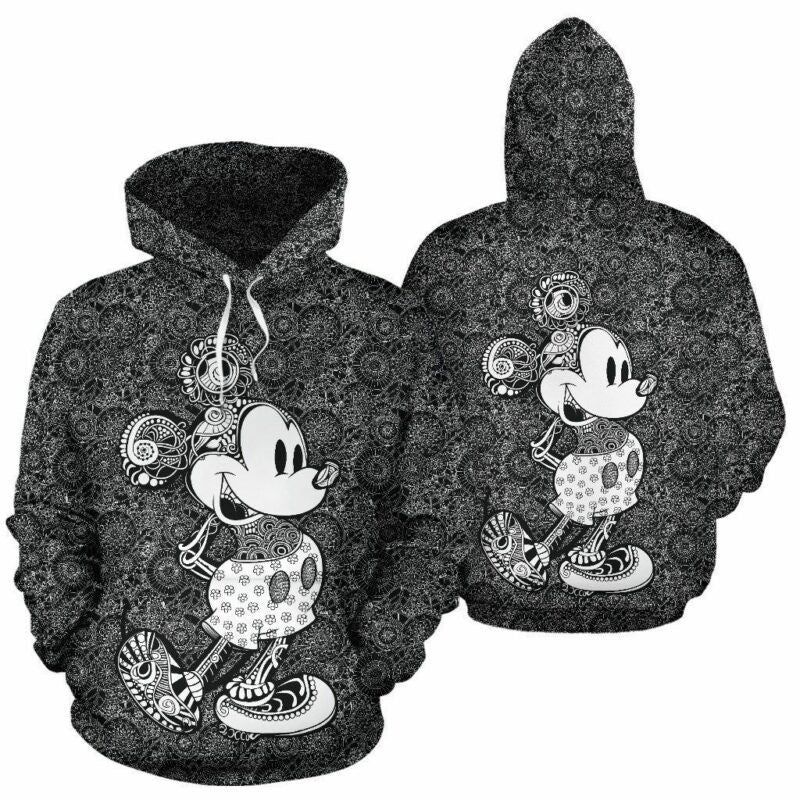 Mickey Mouse Black Over Print 3d Hoodie Zip Hoodie Moonbestprint