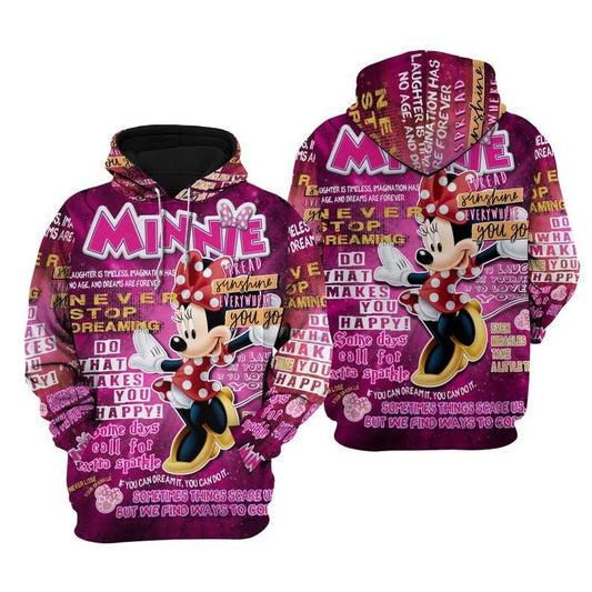 Happy Minnie Mouse Disney Cartoon, Disney Quotes, Minnie Punk Words Pattern All Over Print Hoodie, Zip Hoodie Moonbestprint