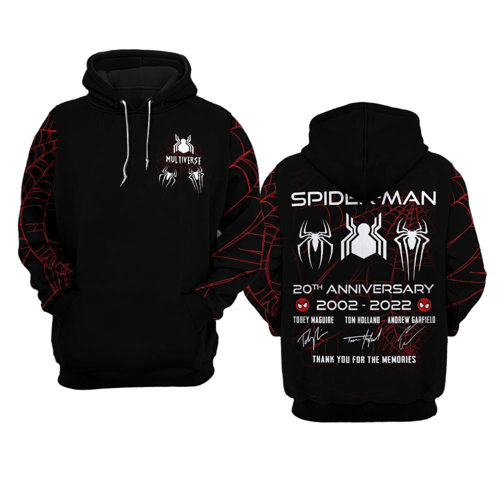 Spider Man 20th Anniversary 2002 2022, 3 Spider-man Multiverse Signature All Over Print Hoodie Moonbestprint