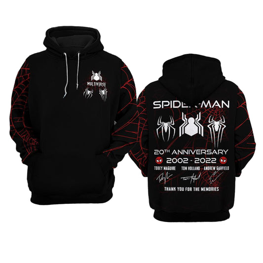 Spider Man 20th Anniversary 2002 2022, 3 Spider-man Multiverse Signature All Over Print Hoodie Moonbestprint
