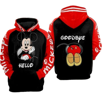 Disney Hoodie Minnie Mouse Hello Goodbye Red Black 3d Hoodie Zip Hoodie Moonbestprint