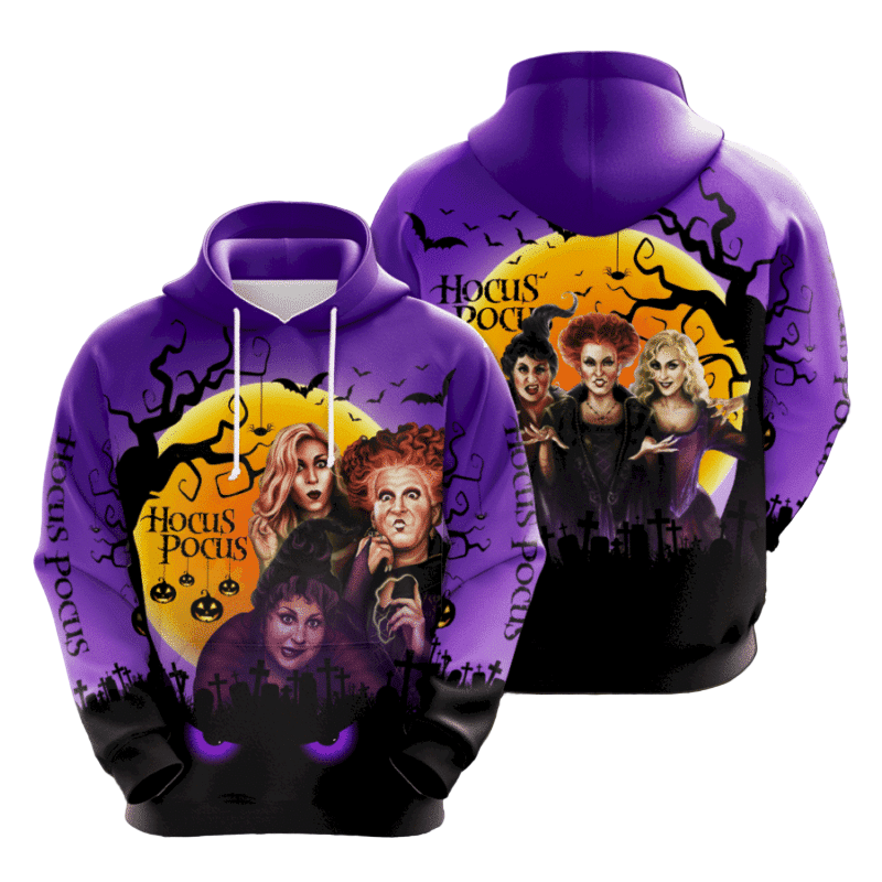 Disney Hocus Pocus The Sanderson Sisters Witches Halloween Night Purple 3d Hoodie Zip Hoodie Moonbestprint