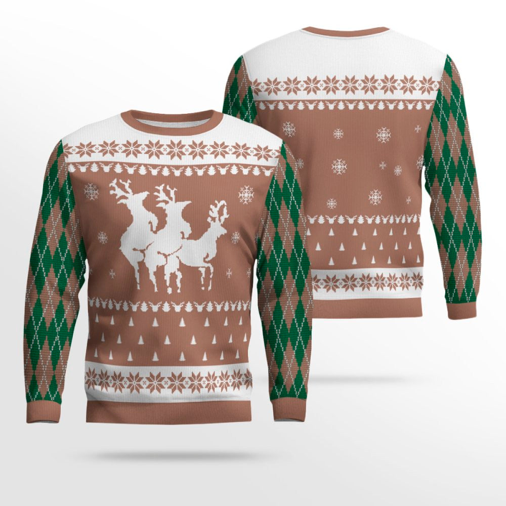 Naughty Reindeer Threesome Ugly Christmas Sweater Mocha Mousse – Moonbestprint