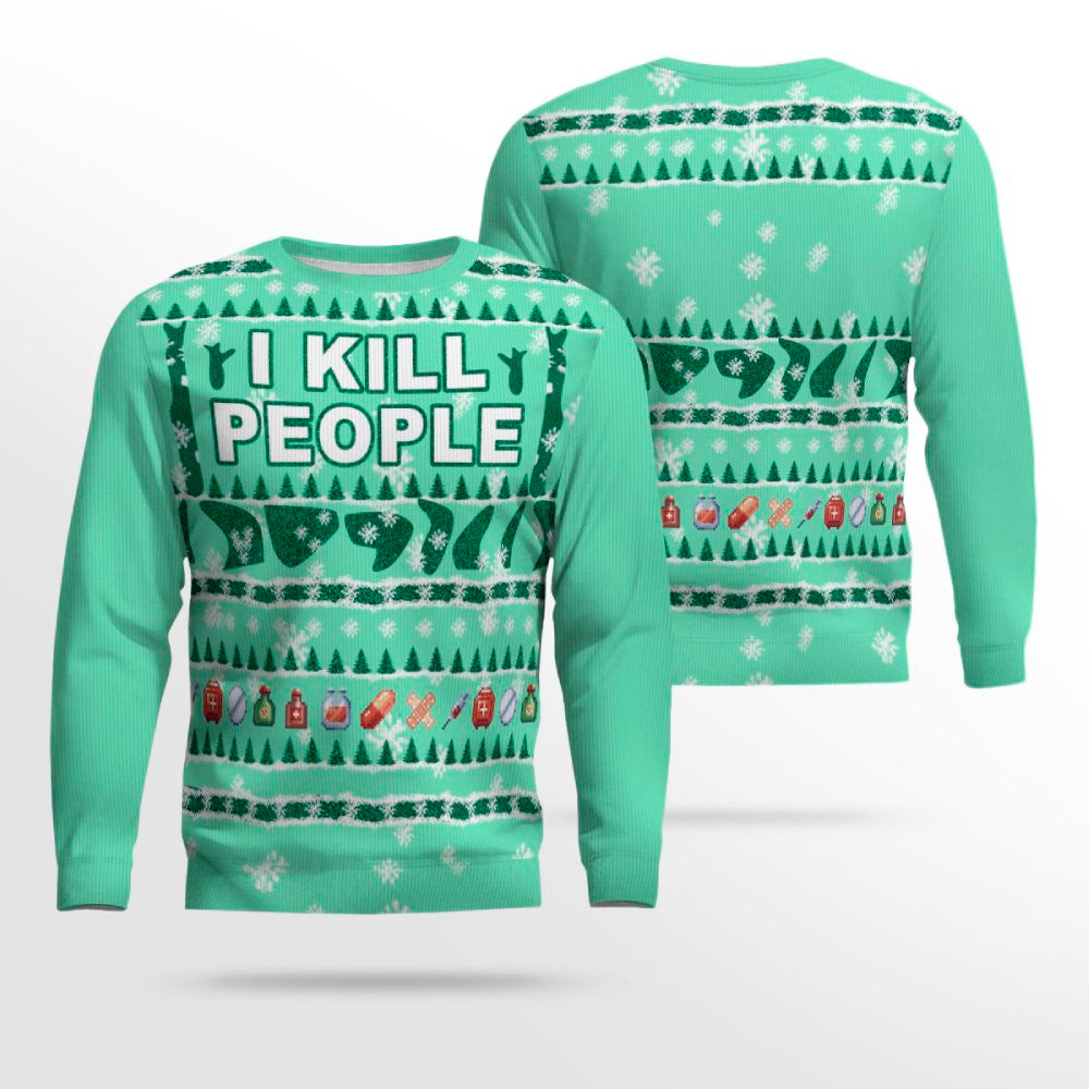 I Kill People Ugly Christmas Sweater Seafoam Green – Moonbestprint