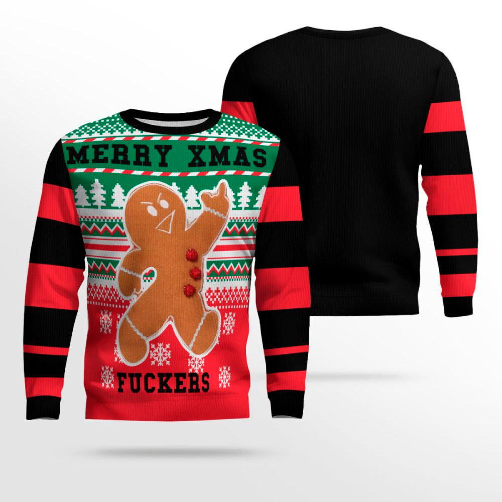 Gingerbread Merry Xmas Fuckers Ugly Christmas Sweater Black – Moonbestprint