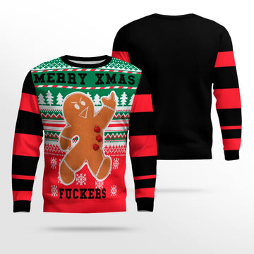 Gingerbread Merry Xmas Fuckers Ugly Christmas Sweater Black – Moonbestprint