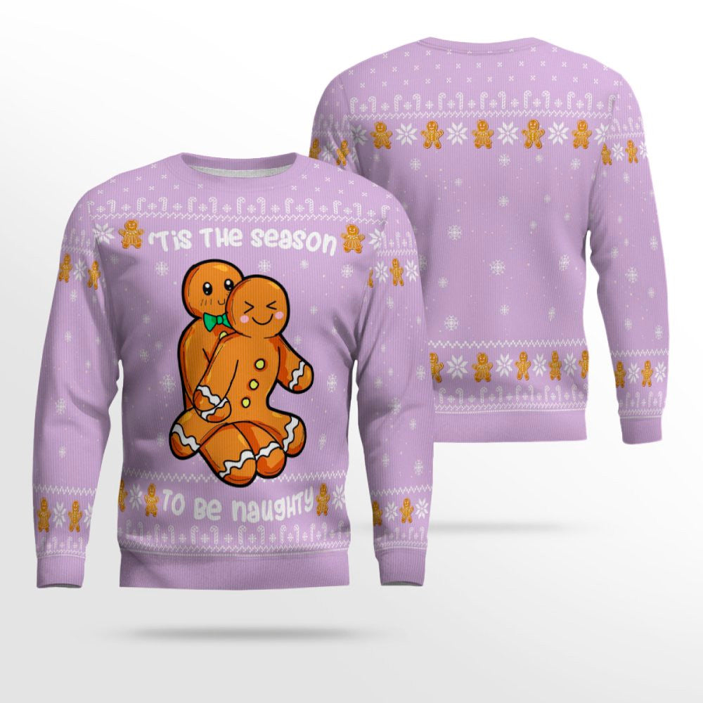 Gingerbread Tis The Season To Be Naughty Christmas Sweater Dreamy Lavender – Moonbestprint
