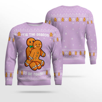 Gingerbread Tis The Season To Be Naughty Christmas Sweater Dreamy Lavender – Moonbestprint