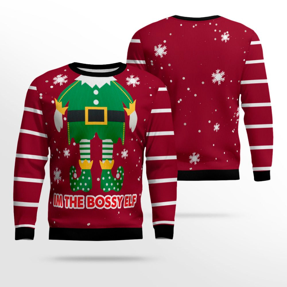 I'm The Bossy Elf Ugly Christmas Sweater Burgundy – Moonbestprint