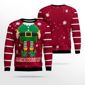 I'm The Bossy Elf Ugly Christmas Sweater Burgundy – Moonbestprint