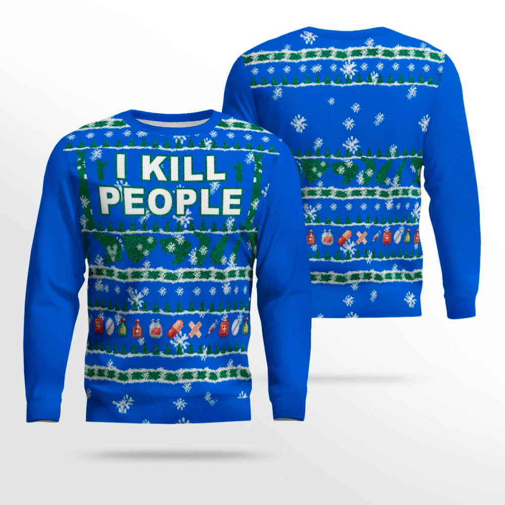 I Kill People Ugly Christmas Sweater Blue – Moonbestprint