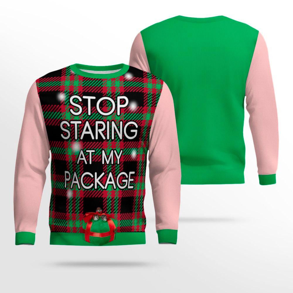 Stop Staring at My Package Ugly Christmas Sweater Powder Pink – Moonbestprint