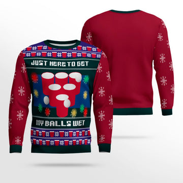 Just Here to Get My Balls Wet Beer Pong Ugly Christmas Sweater Burgundy – Moonbestprint