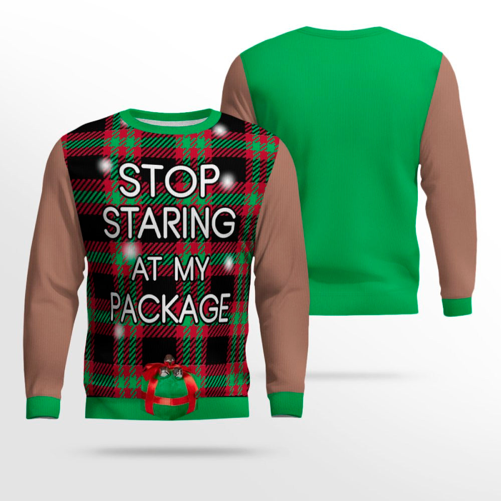 Stop Staring at My Package Ugly Christmas Sweater Mocha Mousse – Moonbestprint