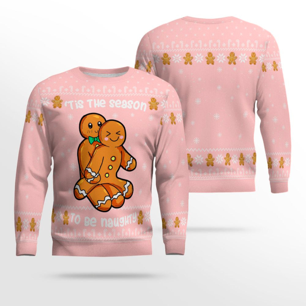 Gingerbread Tis The Season To Be Naughty Christmas Sweater Powder Pink – Moonbestprint