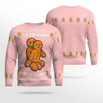 Gingerbread Tis The Season To Be Naughty Christmas Sweater Powder Pink – Moonbestprint