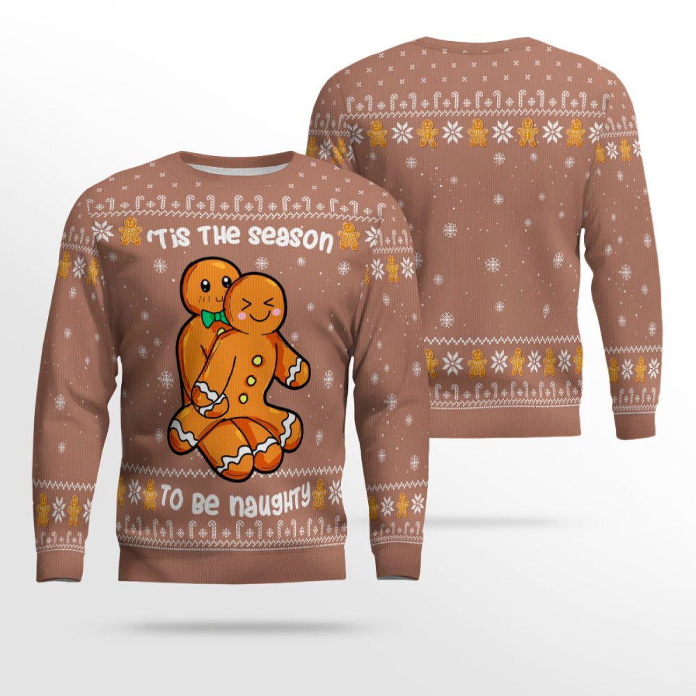 Gingerbread Tis The Season To Be Naughty Christmas Sweater Mocha Mousse – Moonbestprint