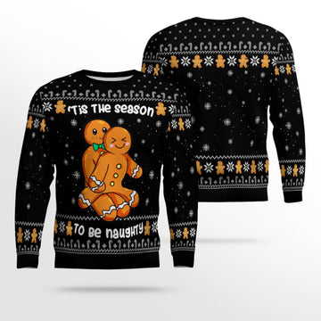 Gingerbread Tis The Season To Be Naughty Christmas Sweater Black – Moonbestprint
