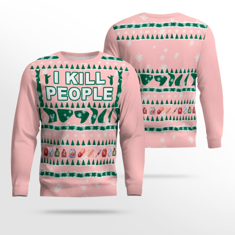 I Kill People Ugly Christmas Sweater Powder Pink – Moonbestprint