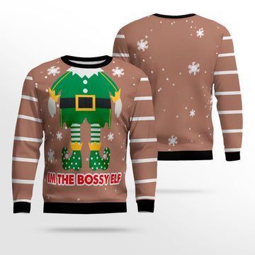 I'm The Bossy Elf Ugly Christmas Sweater Mocha Mousse – Moonbestprint