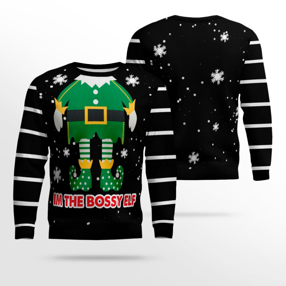 I'm The Bossy Elf Ugly Christmas Sweater Black – Moonbestprint