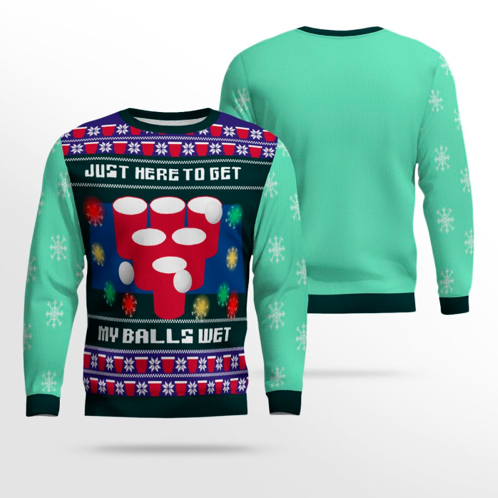 Just Here to Get My Balls Wet Beer Pong Ugly Christmas Sweater Seafoam Green – Moonbestprint